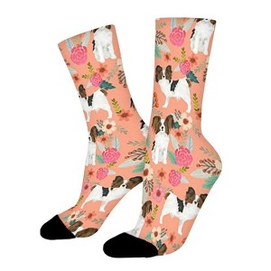Papillons Floral Peach Women Printed Crew Socks Funny Funky Socks Soft Polyester Novelty Gifts for Artists Men - 1 of 1