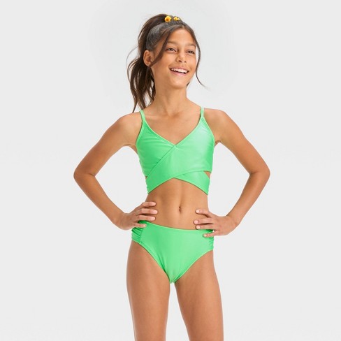 Girls' 'It’s a Wrap' Solid Bikini Set - art class™ Green XL