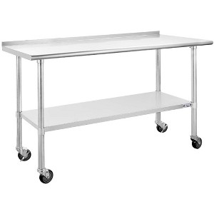 Stainless Steel Table, Backsplash + 4 Caster Wheels, Kitchen Work Table for Work, Heavy Duty NSF Metal Work Tables, for Restaurant, Home - 1 of 4