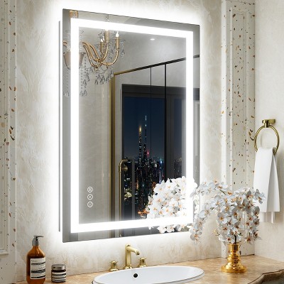 Apmir Super Bright Front & Back LED Lighted Anti-Fog Tempered Glass Bathroom/Vanity Mirror with ETL & 3-Year Warranty