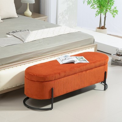 CAVINAS Corduroy Fabric Storage Ottoman Bench with Safety Hinge,Upholstered Storage Ottoman,Storage Bench for Living Room,Bedroom