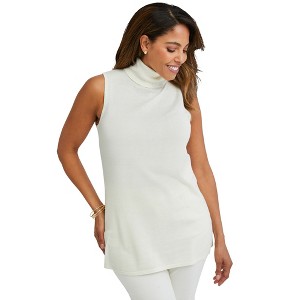 Jessica London Women's Plus Size Cotton Cashmere Sleeveless Turtleneck Shell - 1 of 4