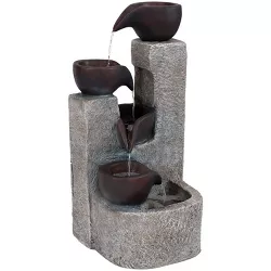 Sunnydaze Outdoor Polyresin Solar Powered Aged Tiered Vessels Water Fountain with Battery Backup - 29"
