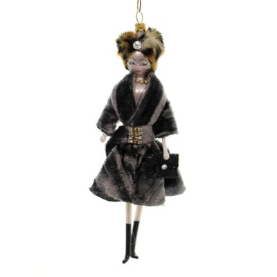 Italian Ornaments 6.75 In Ava In A Lady Gray Velvet Coat Italian Tree Ornaments
