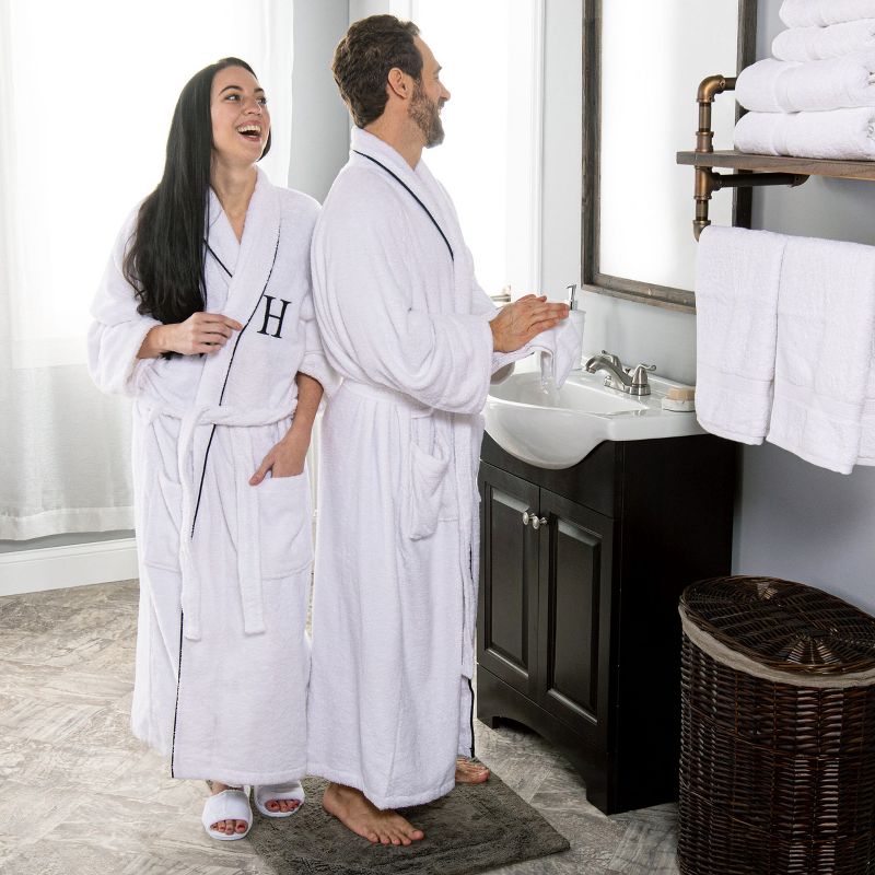 Modern Cotton Absorbent Traditional Adult Unisex Solid with Monogram Bath Robe by Blue Nile Mills, 2 of 10