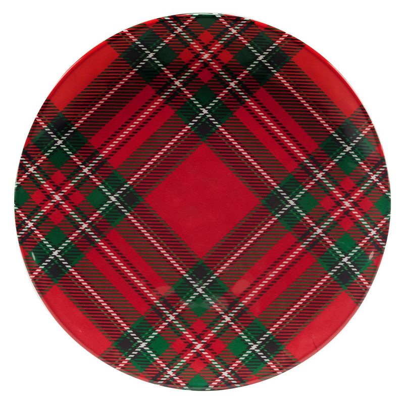 Certified International 2pc Red Christmas Plaid Melamine Platter Set, 3 of 4