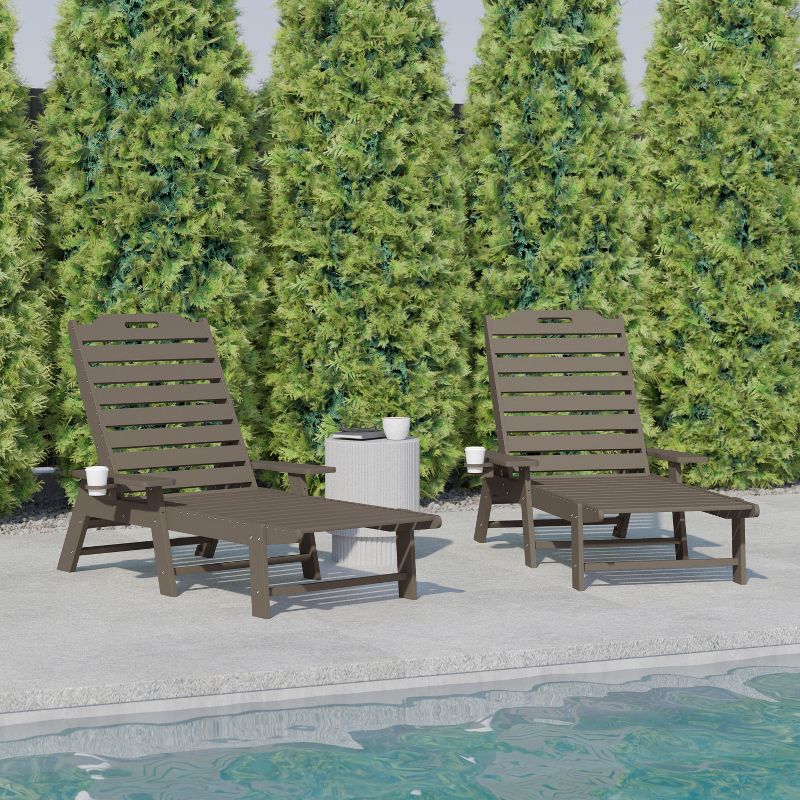 Flash Furniture Monterey Set of 2 Adjustable Adirondack Loungers with Cup Holders- All-Weather Indoor/Outdoor HDPE Lounge Chairs, 3 of 13