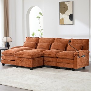 MOONMISS 106" U Shape 4 Seat Chenille U-Shaped Sleeper Sofa with Chaise Lounge, Ottoman & Pillows for Living Room - 1 of 4