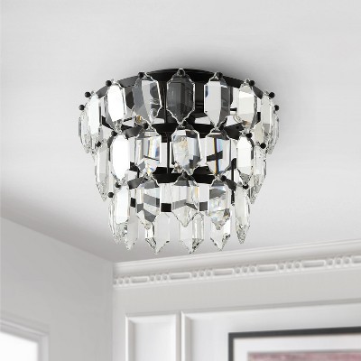 Art Deco-Inspired Black Crystal LED Flush Mount Light