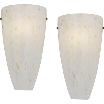 Possini Euro Design Emelle Modern Wall Light Sconces Set of 2 Caramel Amber Art Glass Hardwire 7" Fixture for Bedroom Bathroom Vanity Living Room Home