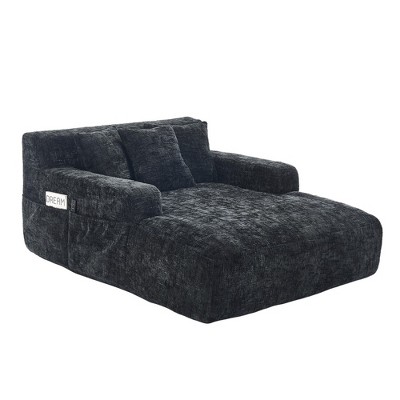 Grungis Mid Century Modern Sofa Bed,Upholstered Lazy Sofa with 3 Pillows & Armrests,Chenille Couch for Living Room,Bedroom
