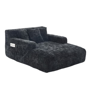 Grungis Mid Century Modern Sofa Bed,Upholstered Lazy Sofa with 3 Pillows & Armrests,Chenille Couch for Living Room,Bedroom - 1 of 4