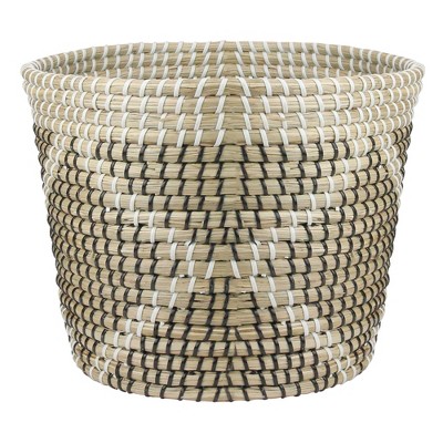 Northlight 12" Beige Seagrass Woven Basket with Black and White Accents