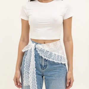 Anna-Kaci Women's Sheer Lace Embroidered Waist Belt with Scalloped Edge and Tie Detail 59in - White - 1 of 4