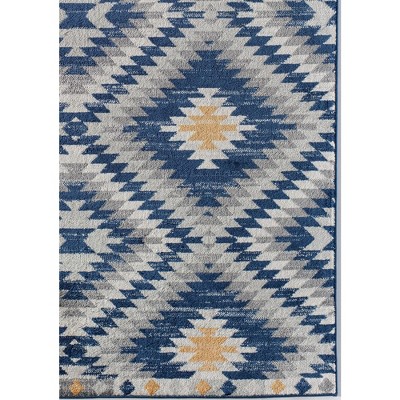 Soleil Reversible Blue Synthetic 5' x 7' Stain-Resistant Area Rug