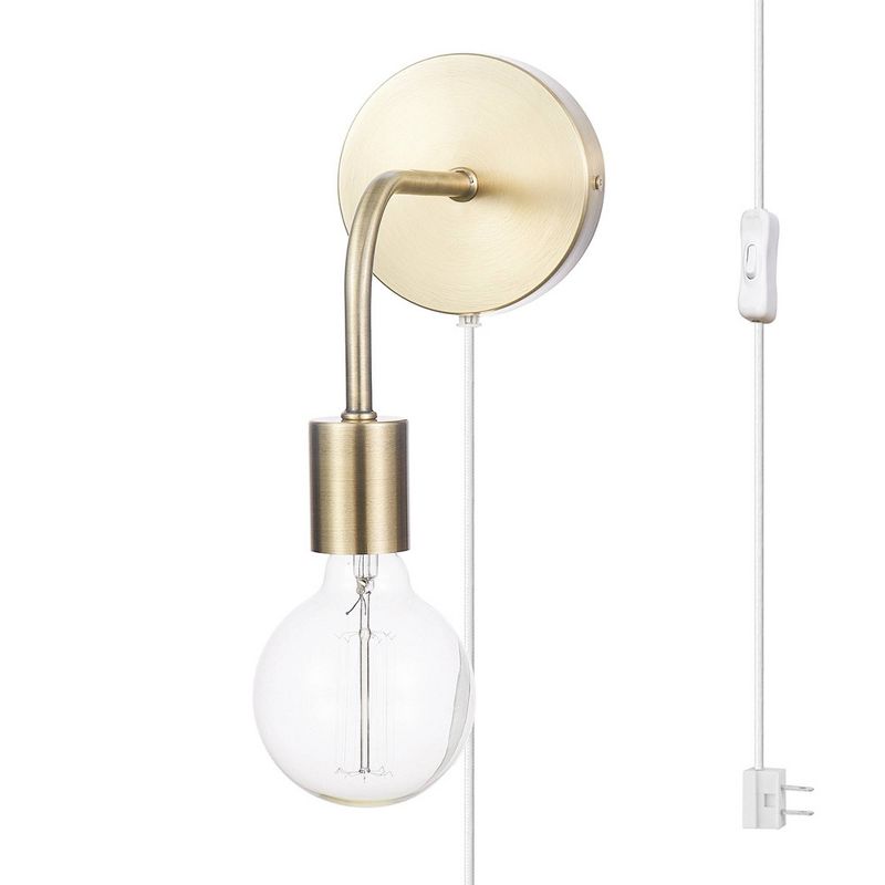 Holden 1-Light Long Arm Matte Brass Plug-In or Hardwire Wall Sconce - Globe Electric, 3 of 9