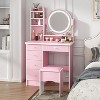 Hitow Makeup Table Set Vanity Table with Stool and Round Mirror Ring LED Strip Lights - 3 of 4