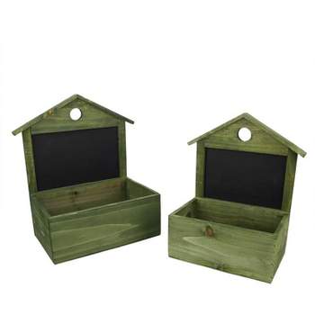 Northlight Set of 2 Decorative Wooden Green Rectangular Christmas Boxes with Chalkboard Accent 12-13.25"