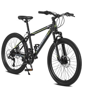 NAYSAYE 24 Inch Mountain Bike 21 Speed Dual Disc Brakes Steel Frame Bikes for Adults for Outdoor Adventure, Black and Green, 26.3"*7.88"*28.35" - 1 of 4