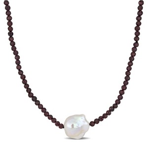 EVERLY JEWELRY | 13-15mm Cultured Freshwater Pearl and Purple Garnet Bead Endless Necklace, 32 inc - 1 of 4
