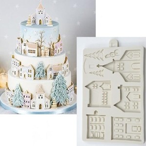 JDICTION 3D Christmas Tree House Silicone Mold - For Fondant, Cake Decor, Chocolate, Sugarcraft, Gingerbread Baking - 1 of 4