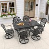 7-Piece Rectangle Cast Aluminum Outdoor Patio Dining Set with Swivel Chairs & Brown Cushions & Umbrella Hole - 4 of 4