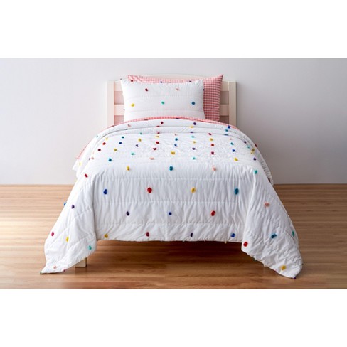 Diamante large square pillow bed- white multi rainbow