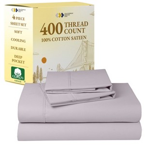 Cotton Sheets Set - Softest 400 Thread Count Bed Sheets, 100% Cotton Sateen, Cooling, Deep Pocket by California Design Den - 1 of 4