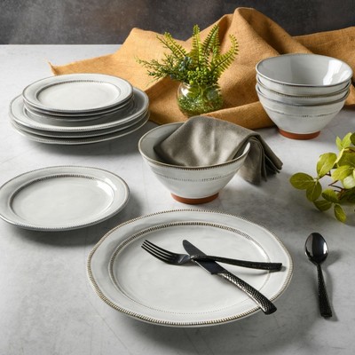Gibson Elite Gray and Terracotta Ceramic Dinnerware Set, Service for 4