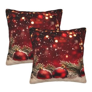 Pillow Covers Red Christmas Ball Glitter Festive Decorative Throw Pillow Case - 1 of 3
