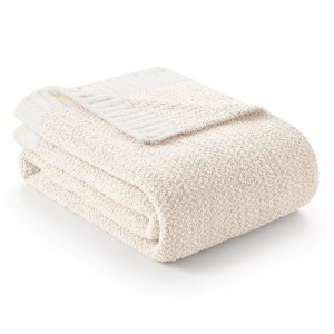 Aoibox Reversible Super Soft Knitted Throw Blanket for Couch, Warm Cozy Fuzzy Plush Lightweight Throws for Sofa, Bed, Picnic in Ivory - 1 of 4
