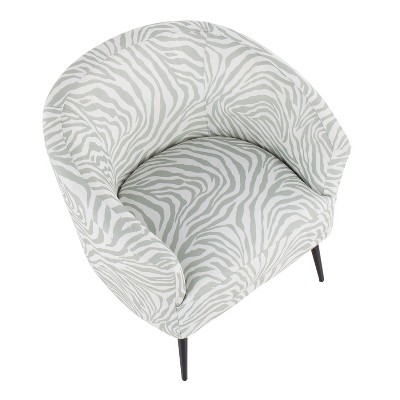 Chic Barrel Velvet Accent Chair in Light Green Zebra & Black