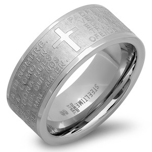 Steeltime stainless steel 'padre nuestro' lord's prayer ring - 1 of 4
