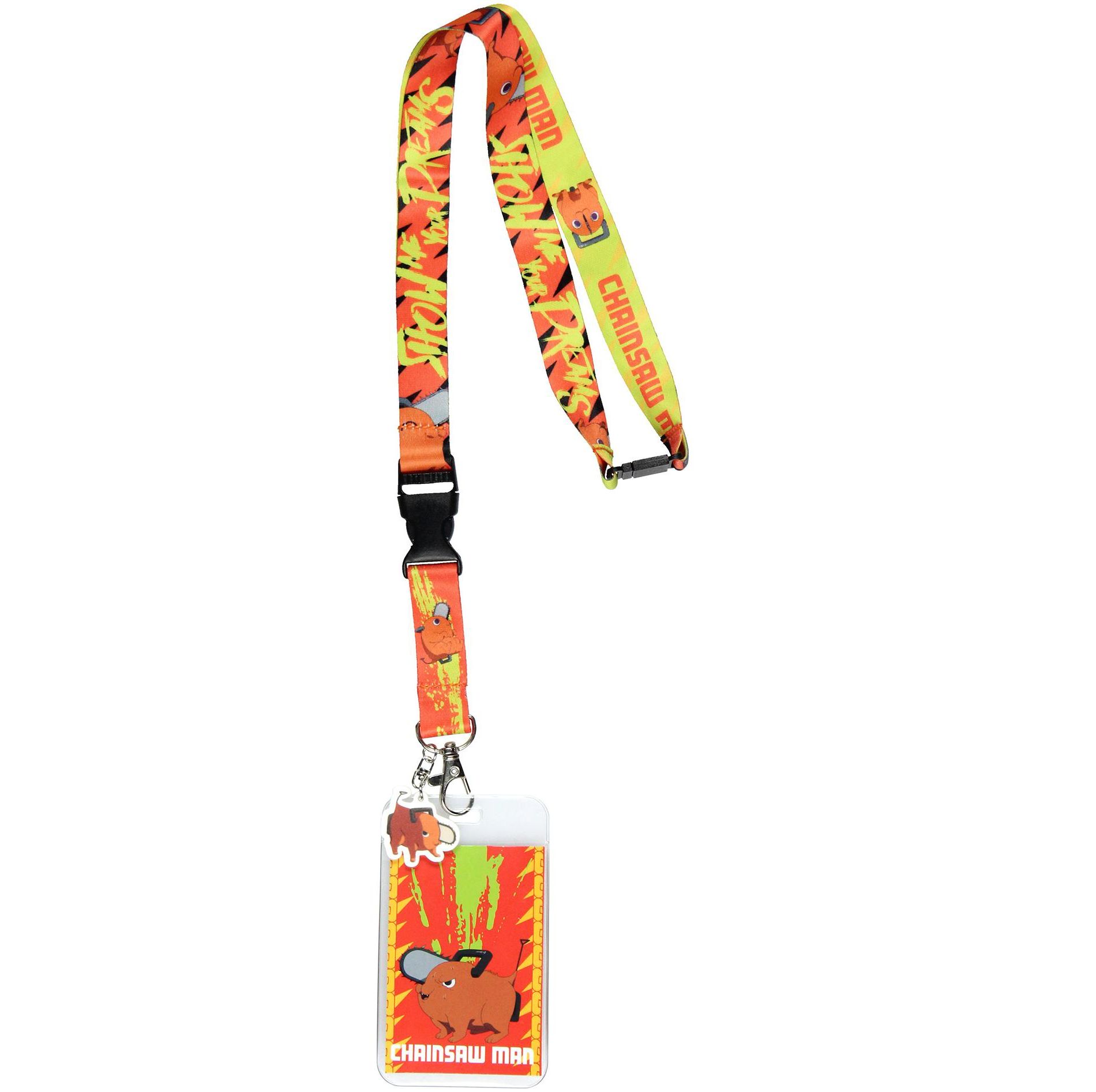 Chainsaw Man ID Lanyard Badge Holder w Pochita Rubber Pendant For Keys Keychain