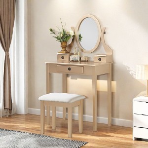 NicBex Vanity Desk with Mirror 30" Vanity Table with Oval Mirror, British Style Wood Makeup Vanity with 3 Drawer and 1 Upholstered Stool - 1 of 4