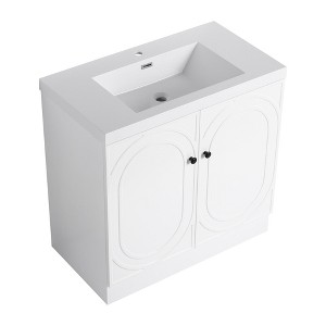 BENCMATE Bathroom Vanities Freestanding Vanity 36 Inch with Resin Sink and Soft Close Doors for Bathroom, White, 35.4"*19.7"*35.4" - 1 of 4