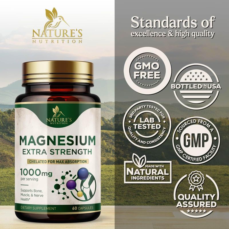 Health Nutrition Naturals Magnesium Extra Strength 1000mg - Chelated for Max Absorption, 4 of 9
