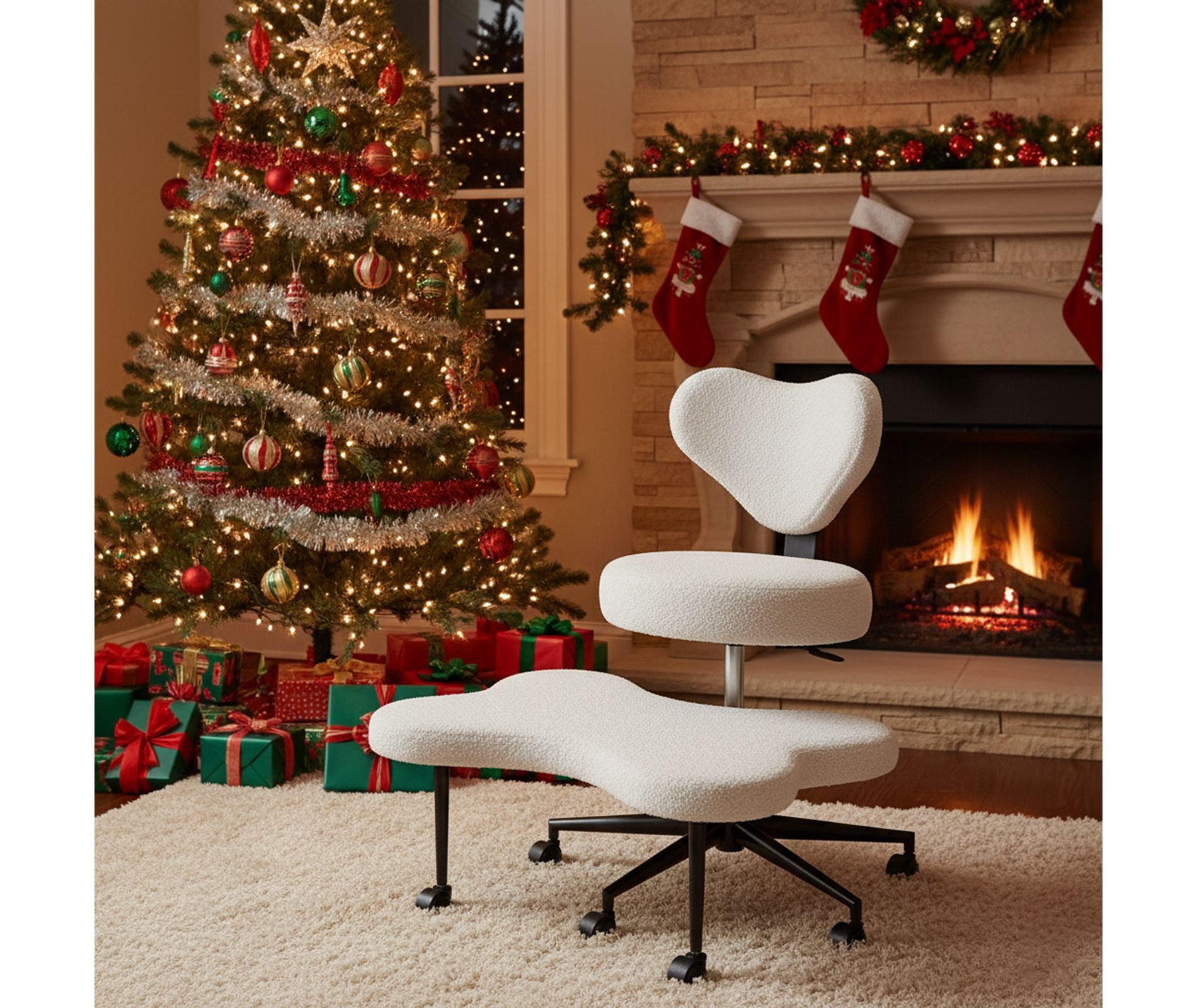 Pinmoco Ergonomic Cross-Legged Office Chair Adjustable Height Meditation Chair with Back Support and 360° Swivel, Office/Home Chair, Off White