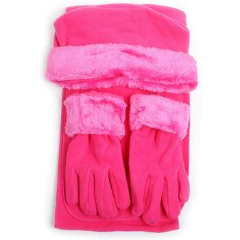 Women's Black And Pink Fleece Zebra Print 3-piece Gloves Scarf Hat ...