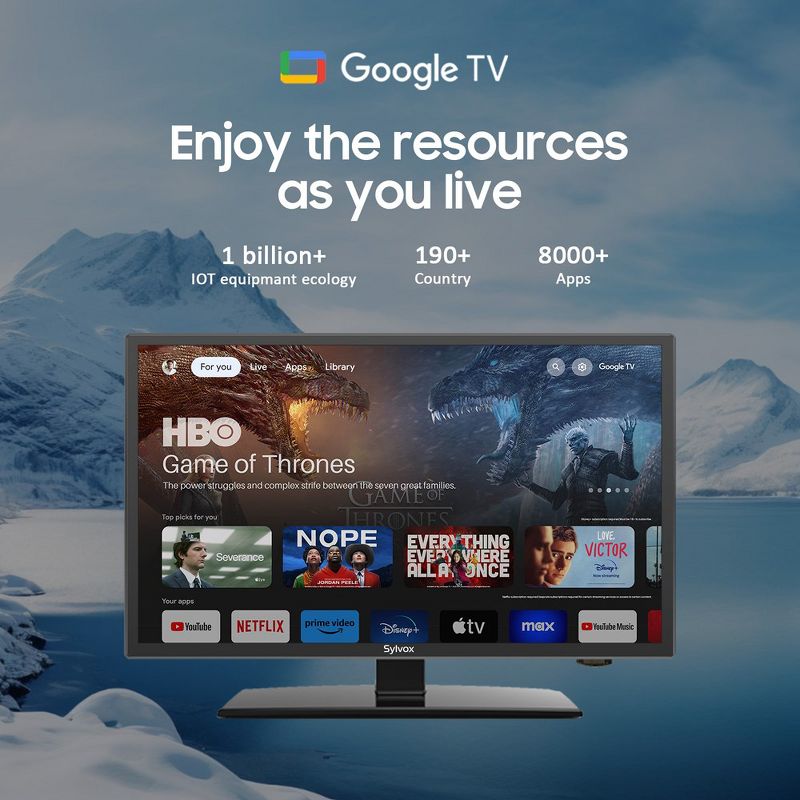 SYLVOX Smart RV TV, 24'' 12 Volt TV for RV Camper, Newest Google TV with Google Assitant App Store Chromecast, 1080P FHD DC/AC Powered Small Smart TV, 2 of 12