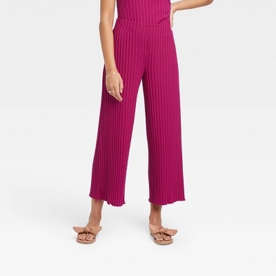 Women&#39;s High-Rise Wide Leg Ribbed Ankle Pants - A New Day&#8482; Magenta L