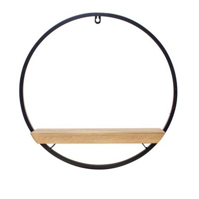 Melrose Wood Circle Shelf in Metal Frame 17.5"D