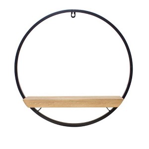 Melrose Wood Circle Shelf in Metal Frame 17.5"D - 1 of 3