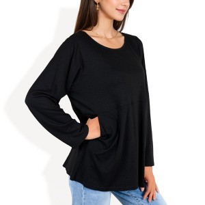 Anna-Kaci Women's Scoop Neck Tunic Top with Front Pockets - 1 of 4