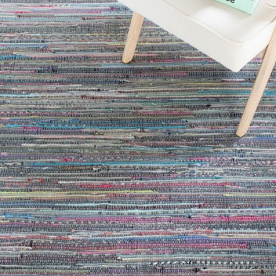 Aqua and Multicolor Handwoven Cotton Flatweave Area Rug