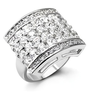 Slickblue Rhodium Brass Cocktail Ring with Clear CZ - Pave Set, Square Design, Women's Statement Jewelry, Size 5-8 - 1 of 3