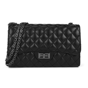 Quilted Crossbody Purse for Women Trendy Ladies Shoulder Bag with Chain Designer Purses Black - 1 of 4