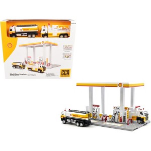 Shell Gas Station Playset with Volvo Oil Tanker and Volvo Tow Truck Diorama Set - 1 of 4