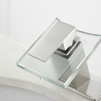 Brushed Nickel Glass Waterfall Single Handle Bathroom Faucet