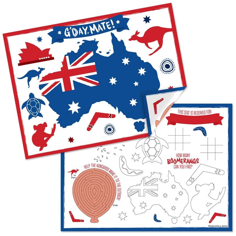Big Dot of Happiness Australia Day - Paper G'Day Mate Aussie Party Coloring Sheets - Activity Placemats - Set of 16, 1 of 8